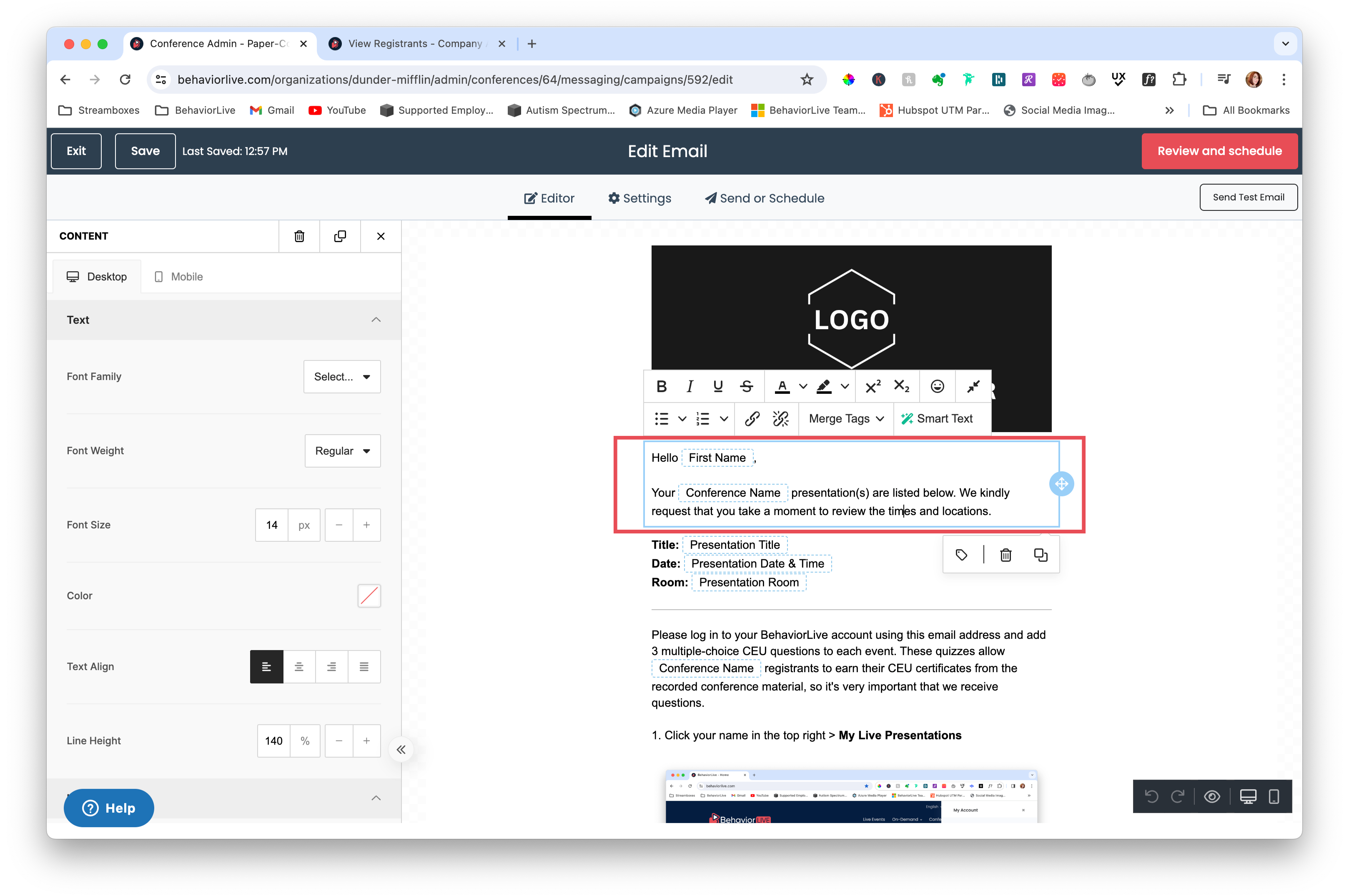 Messaging - Using Templates for Emails – BehaviorLive