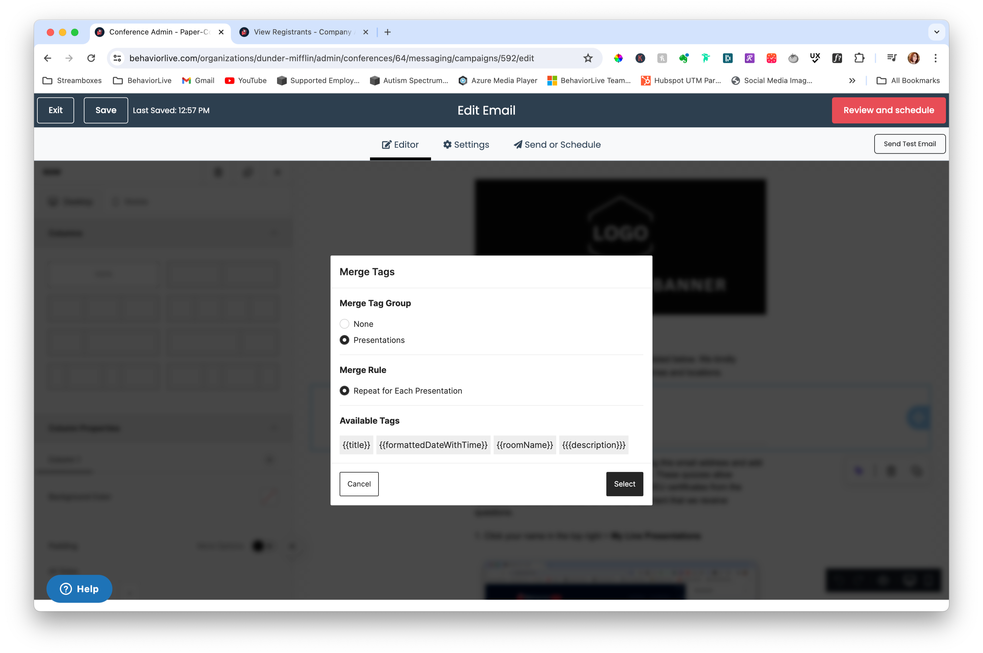 Messaging - Using Templates for Emails – BehaviorLive